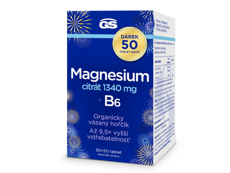 GS Magnesium citrát 1340 mg+B6 50+50 tablet Dárkové balení
