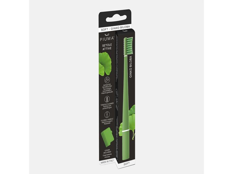 Piuma Zubní kartáček Soft Ginko Memento Green s ginkgo biloba + kryt 1 ks Piuma Zubní kartáček Soft Ginko Memento Green s ginkgo biloba + kryt 1 ks