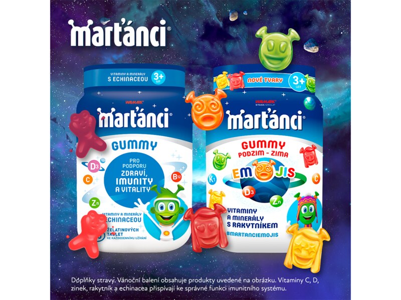 Marťánci Gummy 50+50 ks + dárek omalovánky/samolepky