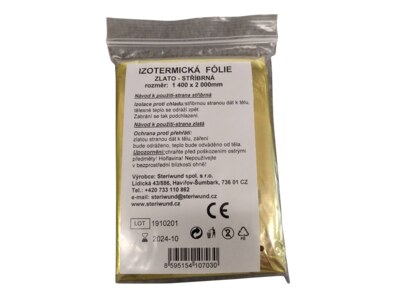 Izotermická folie zlatostříbrná 140x200 cm Steriwund 1 ks Izotermická folie zlatostříbrná 140x200 cm Steriwund 1 ks