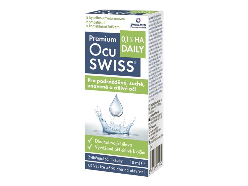 Premium Ocuswiss DAILY 0,1 % HA zvlhčující oční kapky 10 ml