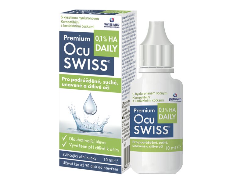 Premium Ocuswiss DAILY 0,1 % HA zvlhčující oční kapky 10 ml