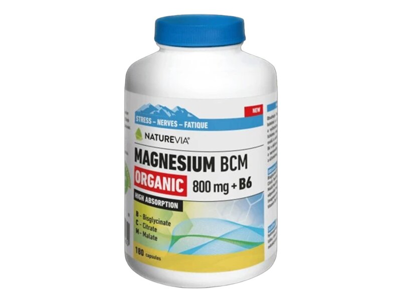 NatureVia Magnesium Organic BCM 800 mg + B6 180 kapslí