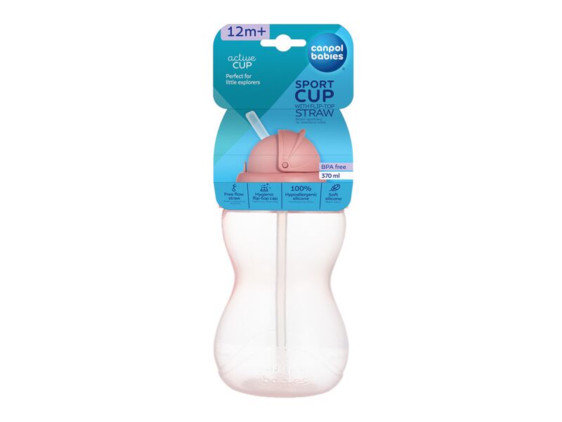 Canpol babies Sportovní lahev se slámkou 12+m růžová 370 ml 1 kus