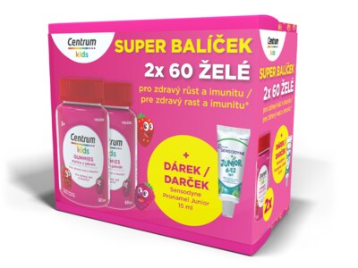 Centrum Kids Gummies multivitamín pro děti malina a jahoda želé 2 x 60 ks + Dárek