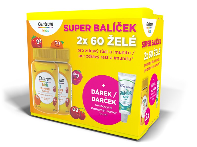Centrum Kids Gummies multivitamín pro děti multifruit želé 2 x 60 ks + Dárek