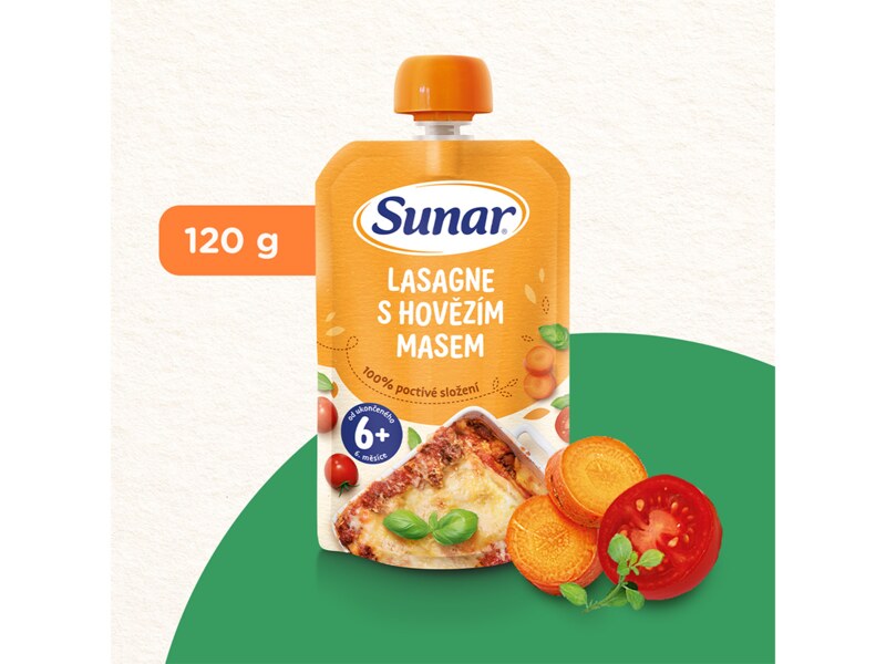 Sunar příkrm lasagne s hovězím masem 6m+, 120g Sunar příkrm lasagne s hovězím masem 6m+, 120g