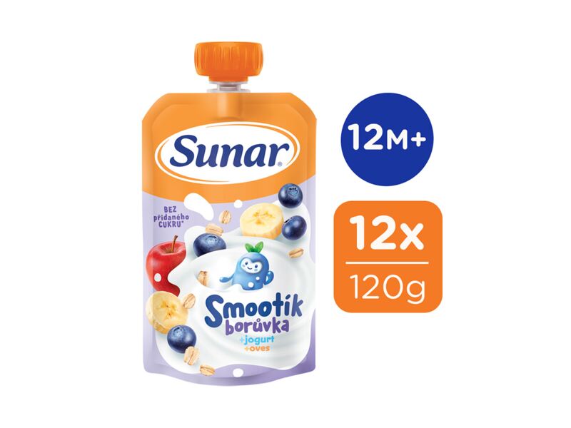 Sunar Smootík dětská kapsička borůvka, jogurt, ovesné vločky 12m+, 120 g Sunar Smootík dětská kapsička borůvka, jogurt, ovesné vločky 12m+, 120 g