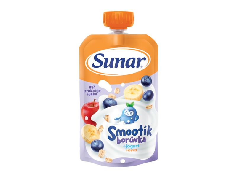 Sunar Smootík dětská kapsička borůvka, jogurt, ovesné vločky 12m+, 120 g