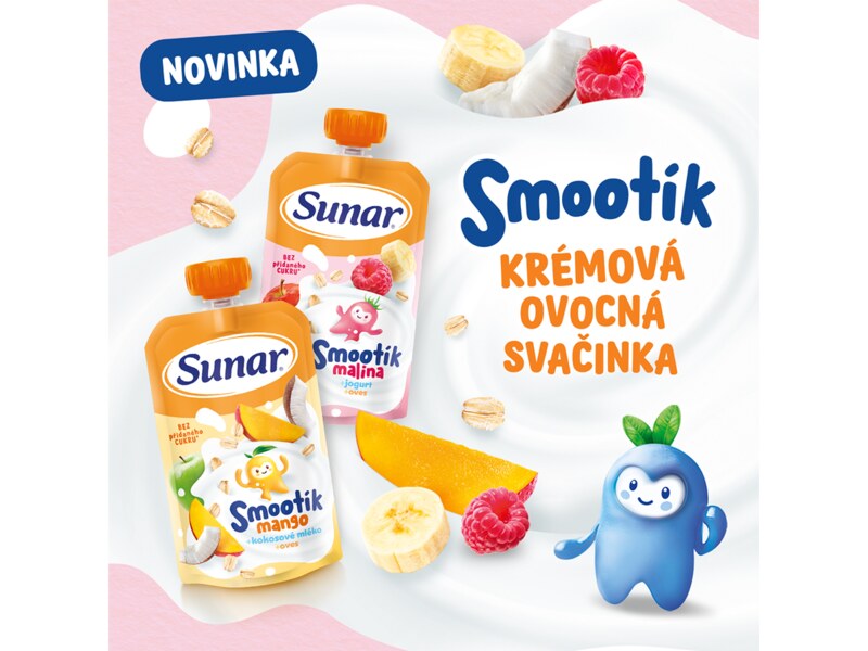 Sunar Smootík dětská kapsička malina, jogurt, ovesné vločky 12m+, 120 g Sunar Smootík dětská kapsička malina, jogurt, ovesné vločky 12m+, 120 g