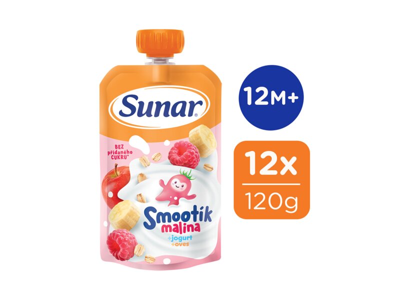 Sunar Smootík dětská kapsička malina, jogurt, ovesné vločky 12m+, 120 g Sunar Smootík dětská kapsička malina, jogurt, ovesné vločky 12m+, 120 g