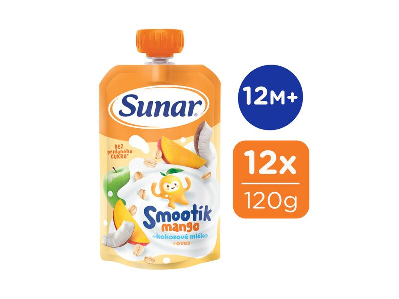 Sunar Smootík dětská kapsička mango, kokosové mléko, ovesné vločky 12m+, 120 g