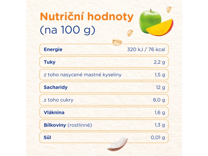 Sunar Smootík dětská kapsička mango, kokosové mléko, ovesné vločky 12m+, 120 g