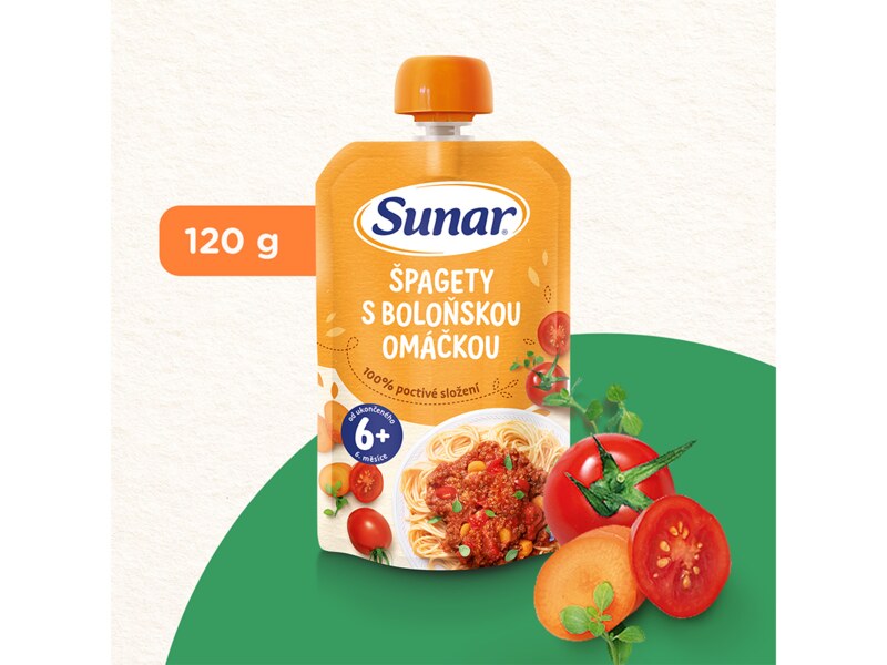 Sunar příkrm špagety s boloňskou omáčkou 6m+, 120g Sunar příkrm špagety s boloňskou omáčkou 6m+, 120g