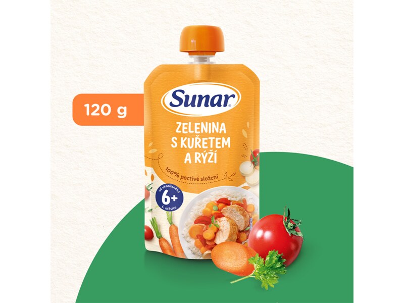 Sunar příkrm zelenina s kuřetem a rýži  6m+, 120g