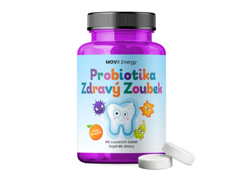 MOVit Probiotika pro děti Zdravý zoubek pomeranč 60 cucavých pastilek