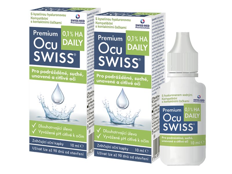 Premium Ocuswiss DAILY 0,1 % HA zvlhčující oční kapky 10 ml 1+1 ZDARMA Premium Ocuswiss DAILY 0,1 % HA zvlhčující oční kapky 10 ml 1+1 ZDARMA