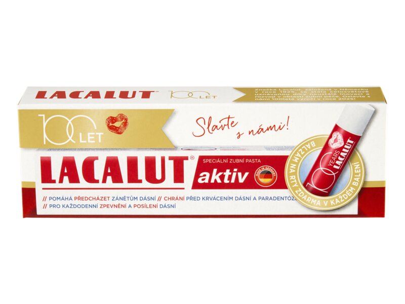Lacalut Aktiv zubní pasta 75 ml + balzám na rty 4,8 g 1 ks