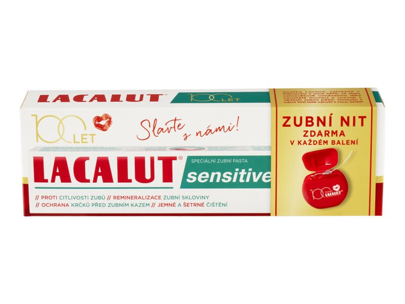 Lacalut Sensitive zubní pasta 75 ml + dentální nit 1 ks
