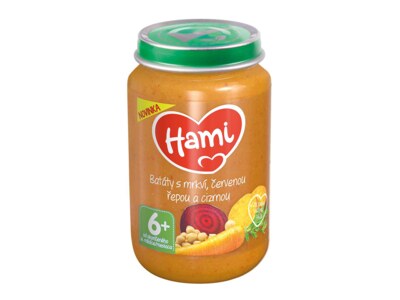 Hami příkrm Batáty s mrkví, červenou řepou a cizrnou 6m+ 200 g Hami příkrm Batáty s mrkví, červenou řepou a cizrnou 6m+ 200 g