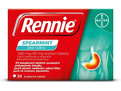 Rennie Spearmint bez cukru 36 žvýkacích tablet