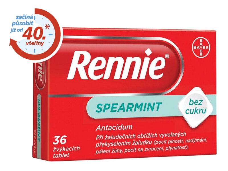 Rennie Spearmint bez cukru 36 žvýkacích tablet