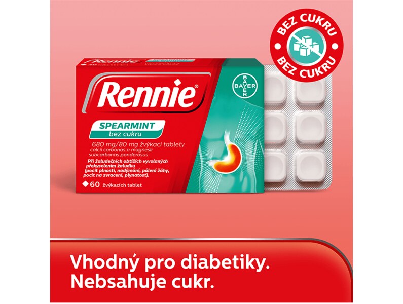 Rennie Spearmint bez cukru 36 žvýkacích tablet