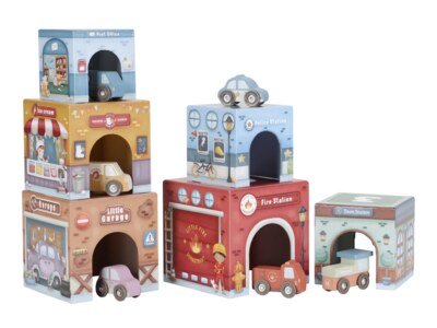 Little Dutch Kostky stohovací s autíčky 12 ks Little Dutch Kostky stohovací s autíčky 12 ks