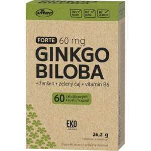 Vitar Ginkgo biloba Forte 60mg+ženšen+zelený čaj+vitamín B6 EKO 60 kapslí