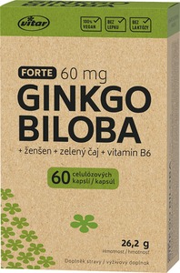 Vitar Ginkgo biloba Forte 60mg+ženšen+zelený čaj+vitamín B6 EKO 60 kapslí Vitar Ginkgo biloba Forte 60mg+ženšen+zelený čaj+vitamín B6 EKO 60 kapslí