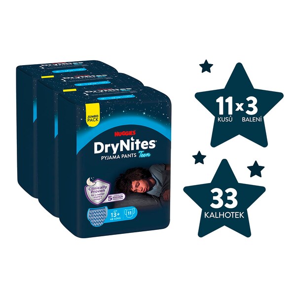 DryNites Natahovací kalhotky na noc pro chlapce JUMBO box 13+ let / 48-60 kg /  3x11 ks