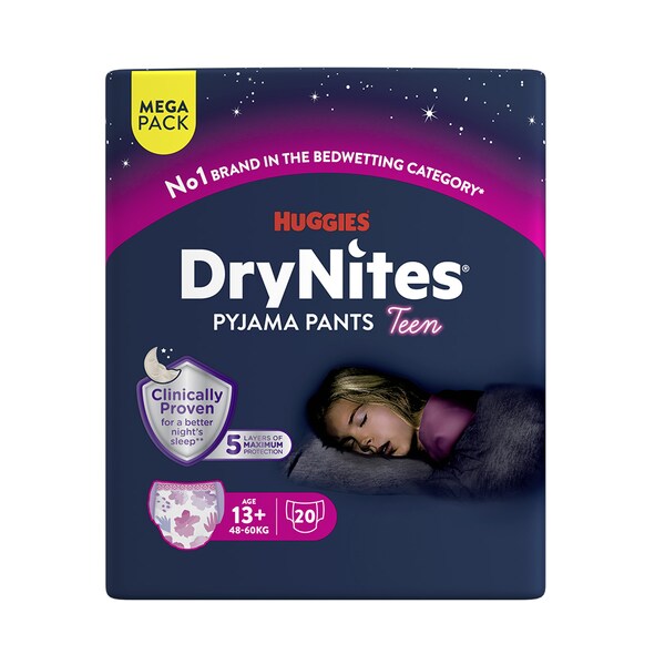 DryNites Natahovací kalhotky na noc pro dívky MEGA pack 13+ let /  48-60 kg /  20 ks