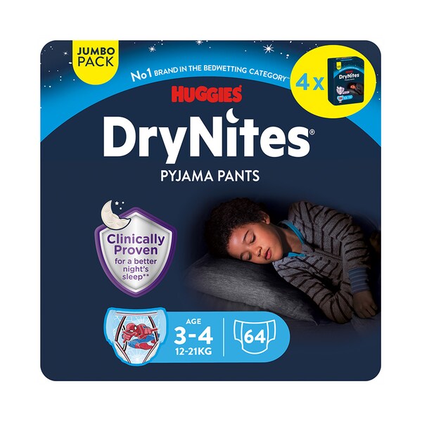 DryNites Natahovací kalhotky na noc pro chlapce JUMBO box 3-4 roky / 12-21 kg /  4x16 ks