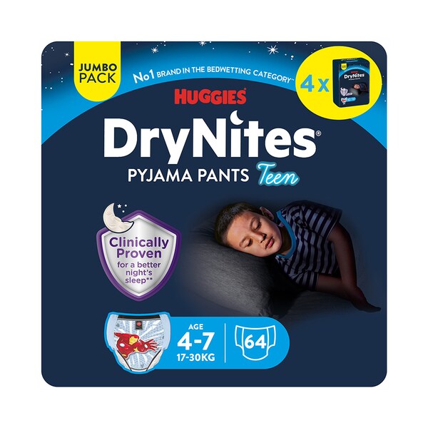 DryNites Natahovací kalhotky na noc pro chlapce JUMBO box 4-7let / 17-30 kg / 4x16 ks