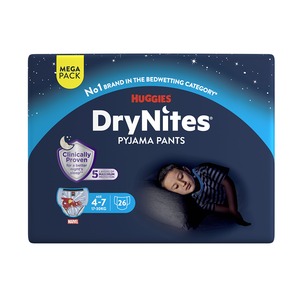 DryNites Natahovací kalhotky na noc pro chlapce MEGA pack 4-7 let / 17-30 kg / 26 ks