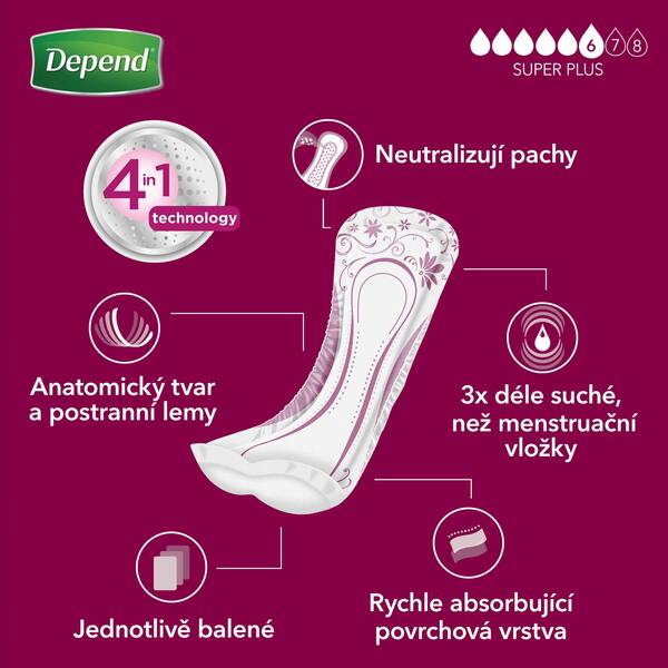 Depend Super Plus Night Inkontinenční vložky pro ženy 6 ks