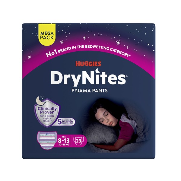 DryNites Natahovací kalhotky na noc pro dívky MEGA pack 8-13 let / 30-48 kg / 23 ks