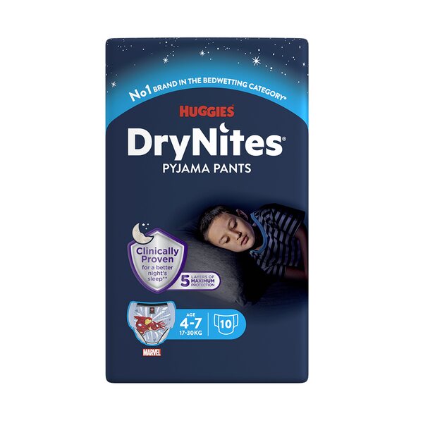 DryNites Natahovací kalhotky na noc pro chlapce 4-7 let / 17-30 kg / 10 ks