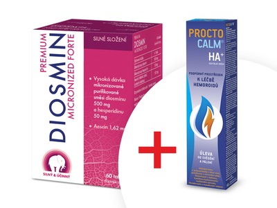 Premium Diosmin Micronized Forte 60 tablet + Proctocalm HA+ rektální krém 50 ml ZDARMA Premium Diosmin Micronized Forte 60 tablet + Proctocalm HA+ rektální krém 50 ml ZDARMA