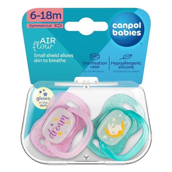 Canpol babies Dudlík silikonový Nightglow 6-18m+ holka 2 ks