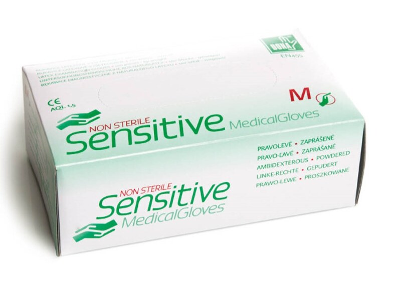 Rukavice vyšetřovací jednorázové Latex zaprášené vel.M 100 ks
