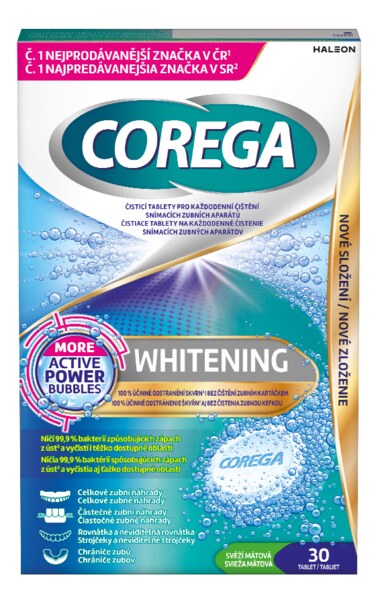 Corega Whitening čisticí tablety 30 ks Corega Whitening čisticí tablety 30 ks