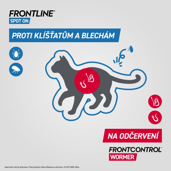 Frontline spot-on pro kočky 0,5 ml 3 pipety + Frontcontrol Wormer 230/20mg (4 kg) pro kočky 2 tablety