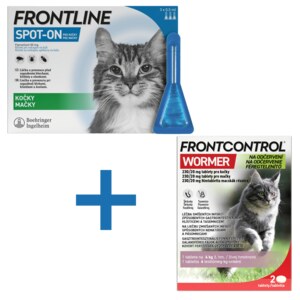 Frontline spot-on pro kočky 0,5 ml 3 pipety + Frontcontrol Wormer 230/20mg (4 kg) pro kočky 2 tablety