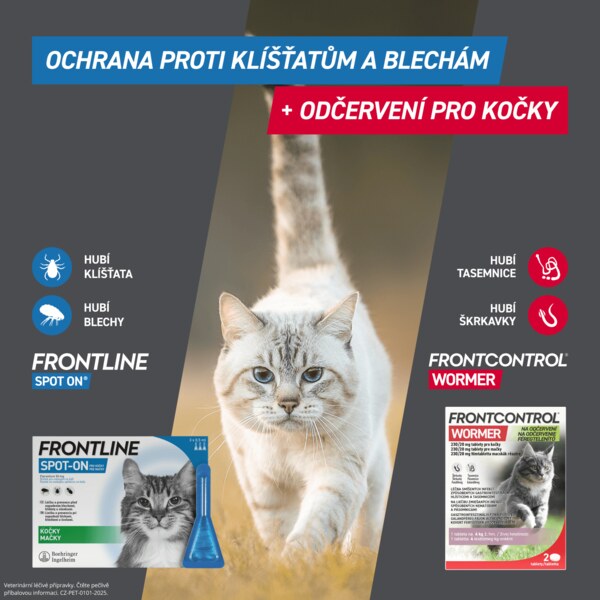 Frontline spot-on pro kočky 0,5 ml 3 pipety + Frontcontrol Wormer 230/20mg (4 kg) pro kočky 2 tablety