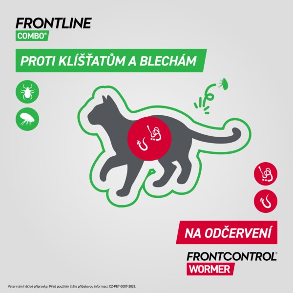 Frontline Combo spot-on pro kočky a fretky 0,5 ml 3 pipety + Frontcontrol Wormer 230/20mg (4 kg) pro kočky 2 tablety