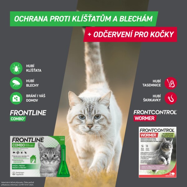 Frontline Combo spot-on pro kočky a fretky 0,5 ml 3 pipety + Frontcontrol Wormer 230/20mg (4 kg) pro kočky 2 tablety
