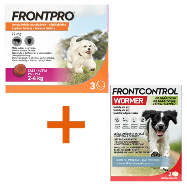Frontpro žvýkací tablety pro psy (2-4 kg) 11,3 mg 3 tablety + Frontcontrol Wormer pro psy 10 kg 2 tablety
