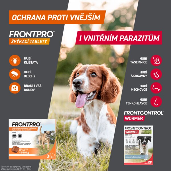 Frontpro žvýkací tablety pro psy (4-10 kg) 28,3 mg 3 tablety + Frontcontrol Wormer pro psy 10 kg 2 tablety