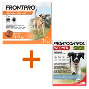 Frontpro žvýkací tablety pro psy (4-10 kg) 28,3 mg 3 tablety + Frontcontrol Wormer pro psy 10 kg 2 tablety